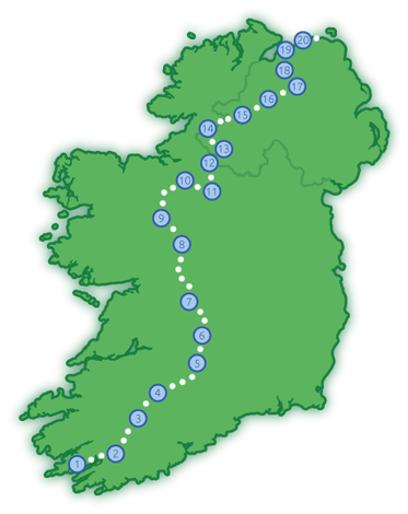 Route Map of the Ireland Way Hiking Trail